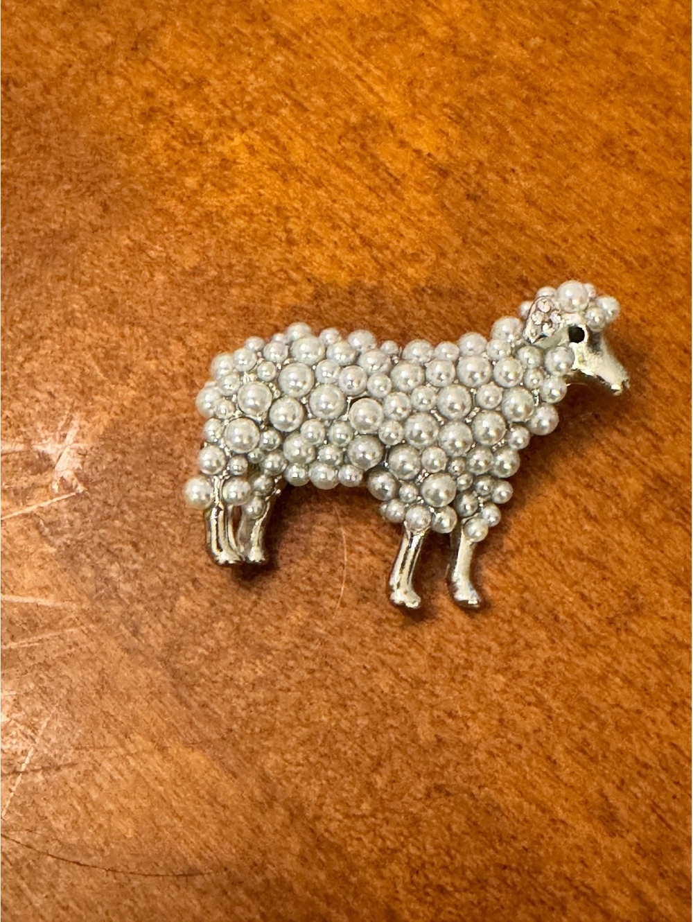 Vintage Sheep Brooch with Faux Pearls 125